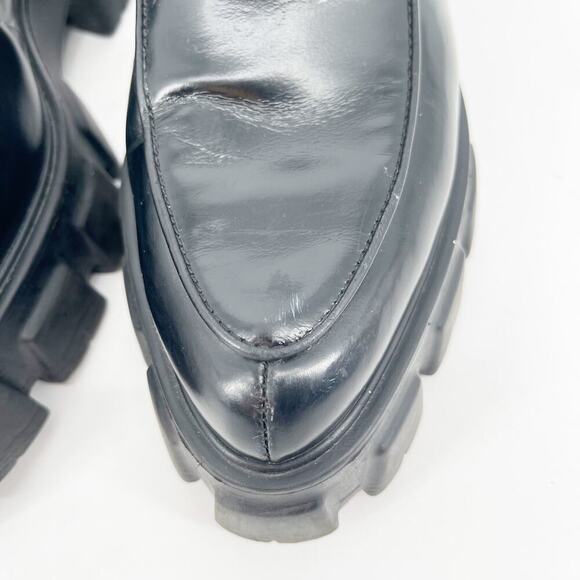 Prada Black Brushed Leather Lace Up Chunky Monolith Derby Oxford Loafer IT 39 - Picture 7 of 16
